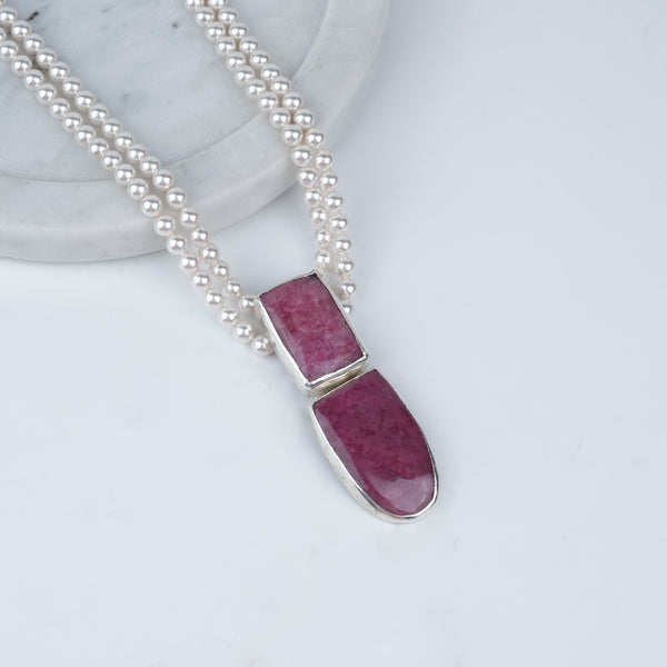 Luxe Necklace – Rhodonite & Pearls