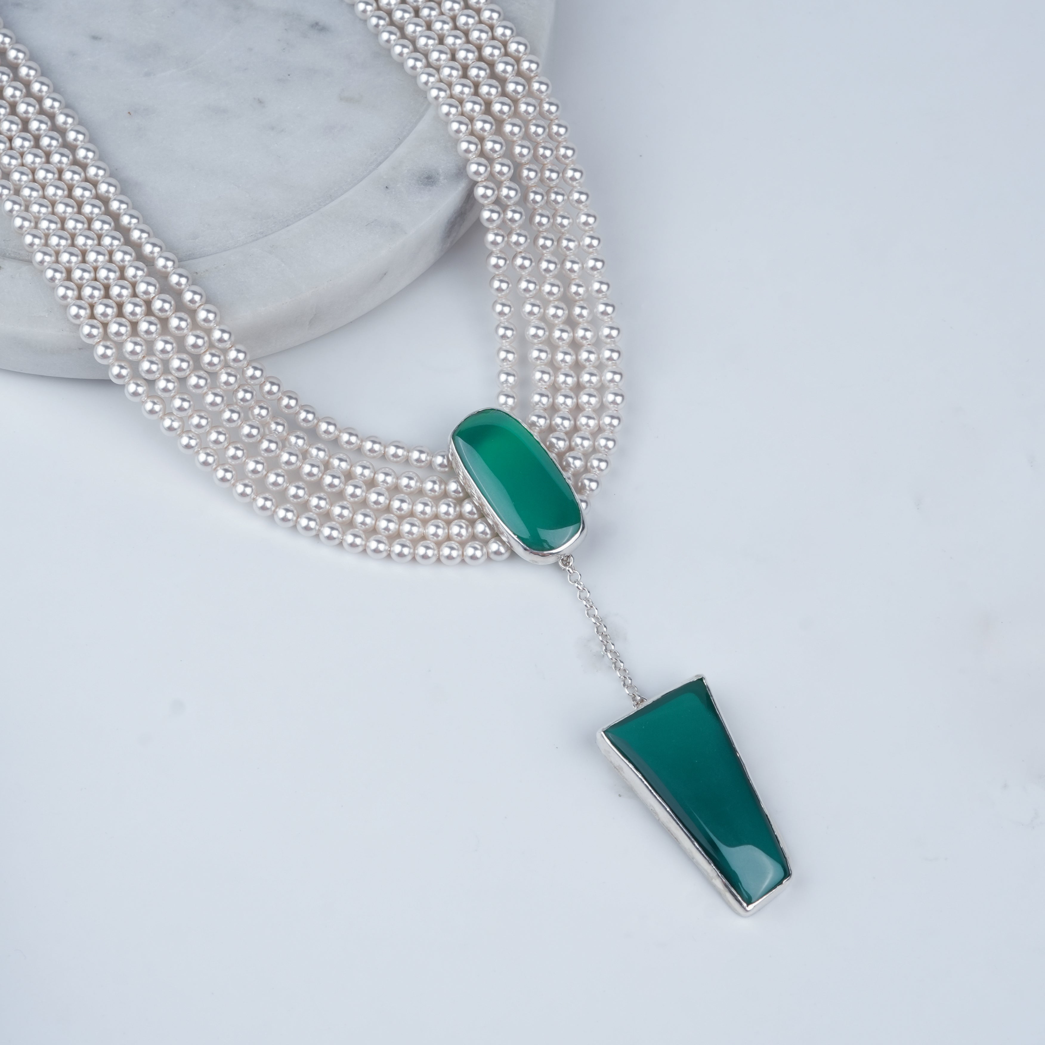 Luxe Necklace – Green Onyx & Pearls