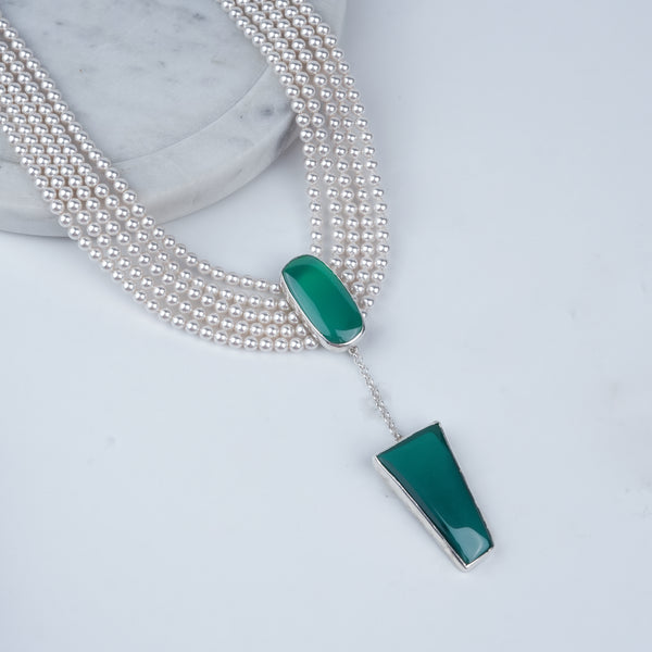Luxe Necklace – Green Onyx & Pearls