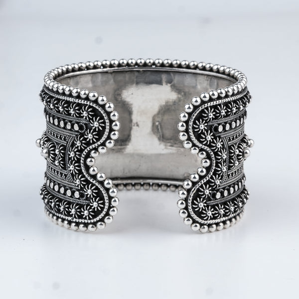 Silver Oxidised Filigree Statement Bracelet