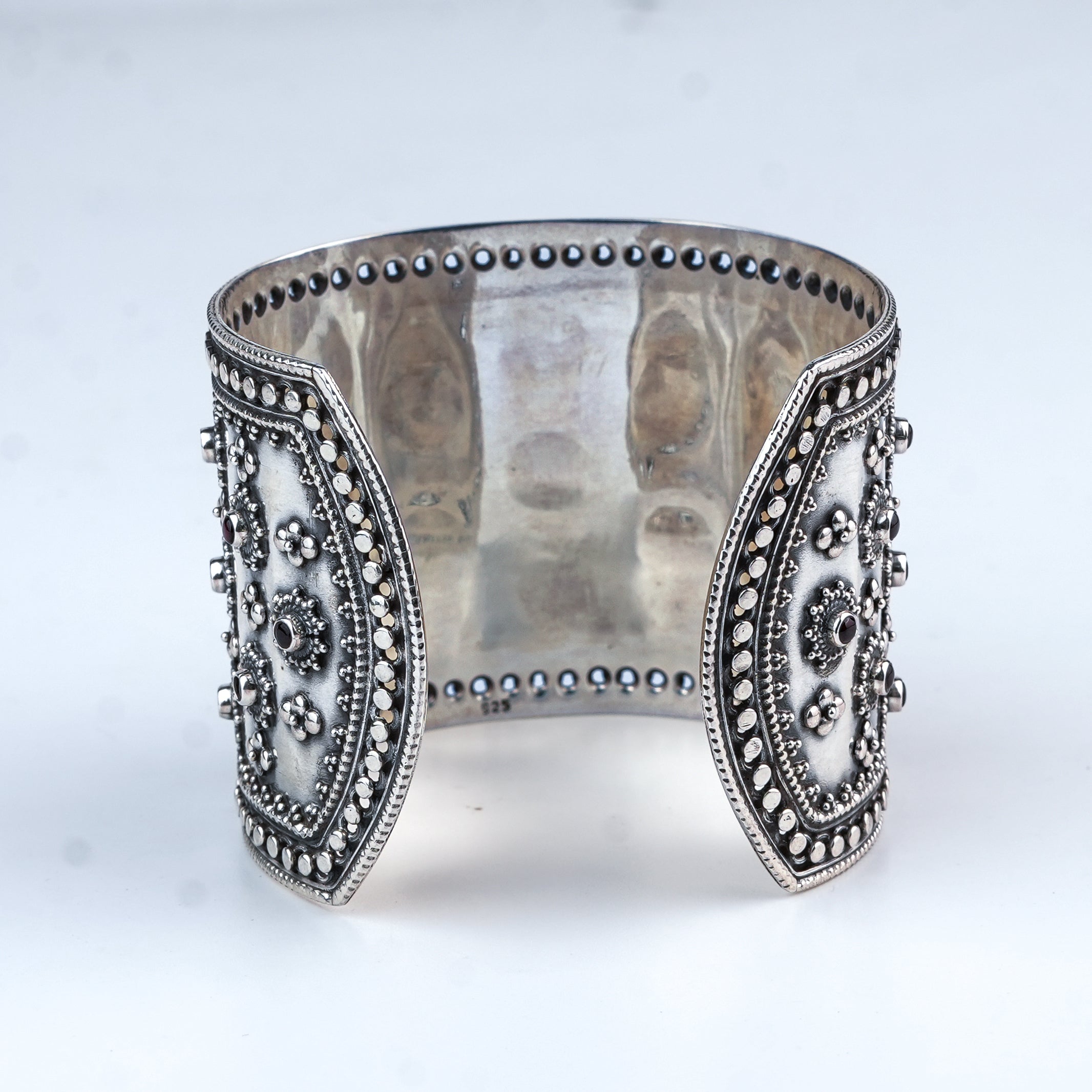 Silver Oxidised Statement Bracelet with Pink Stone