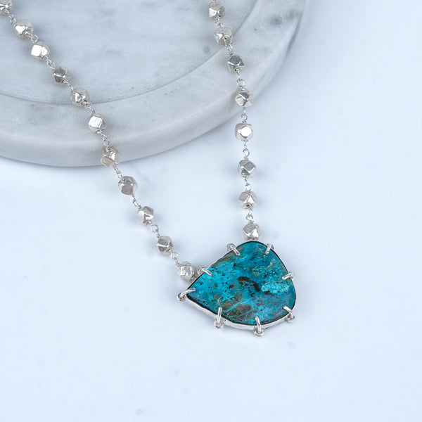 Luxe Necklace – Chrysocolla & Ashtapailu Ganthan