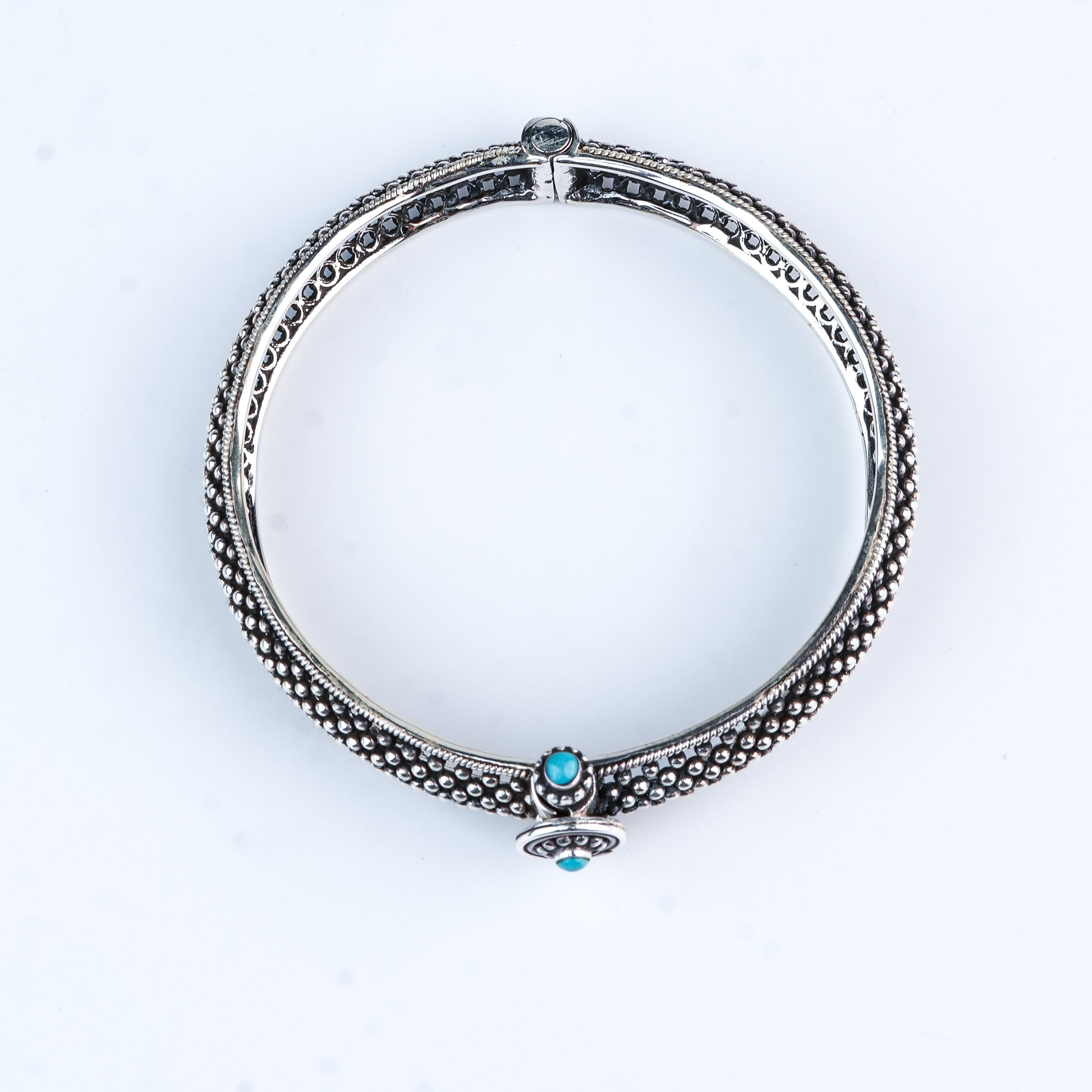 Silver Oxidised Textured Bangle with Blue Stone