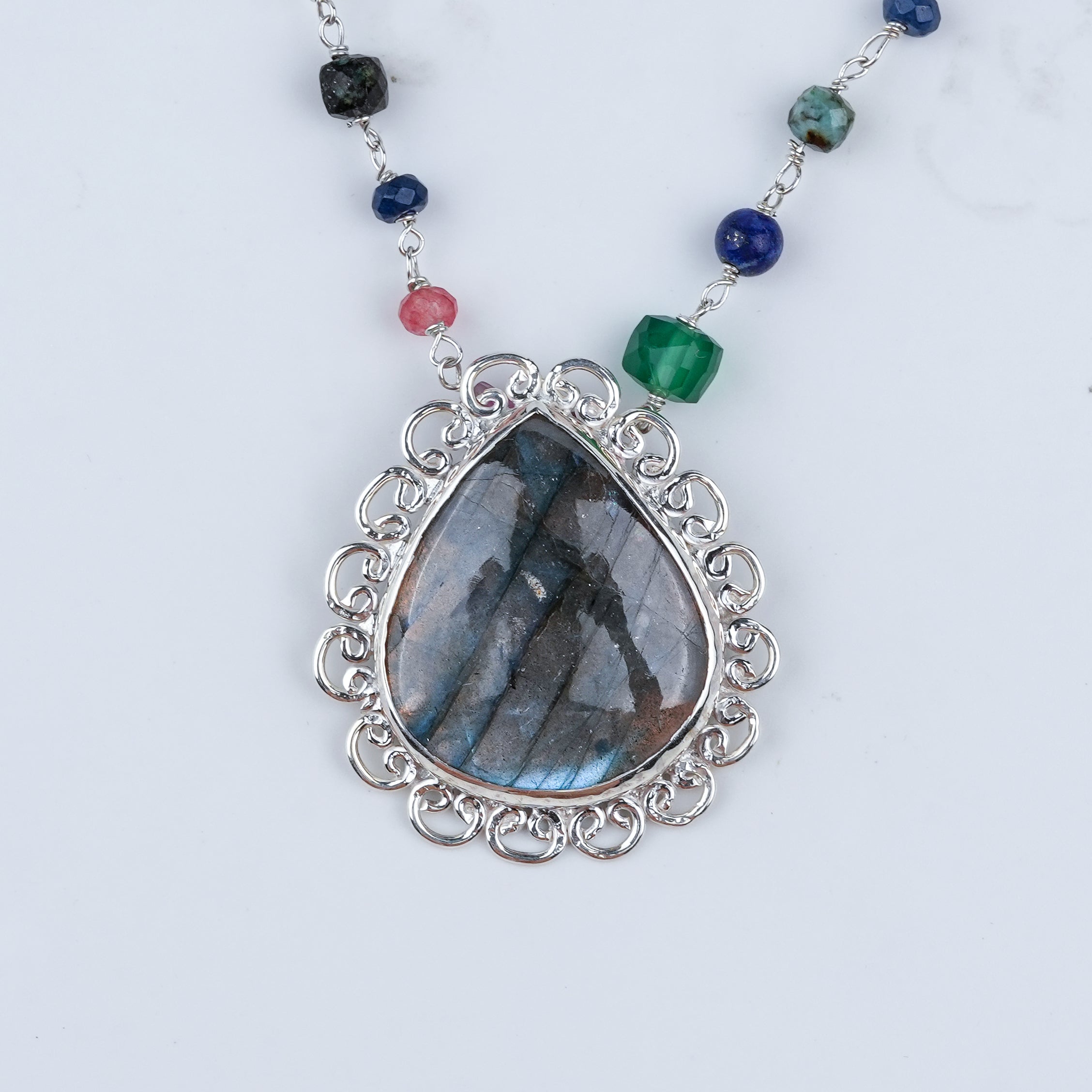 Luxe Necklace – Labradorite & Multicolour Stone Ganthan