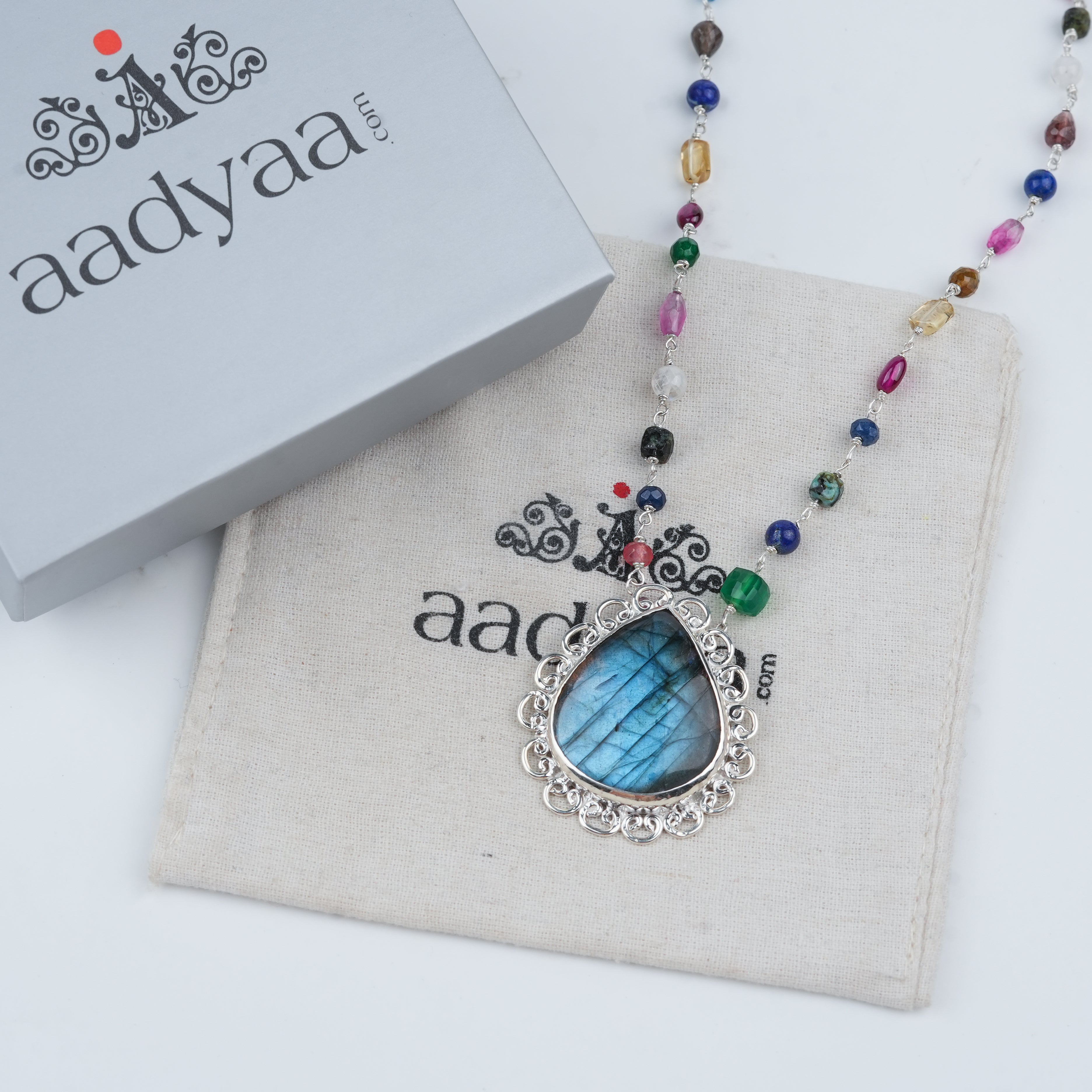 Luxe Necklace – Labradorite & Multicolour Stone Ganthan
