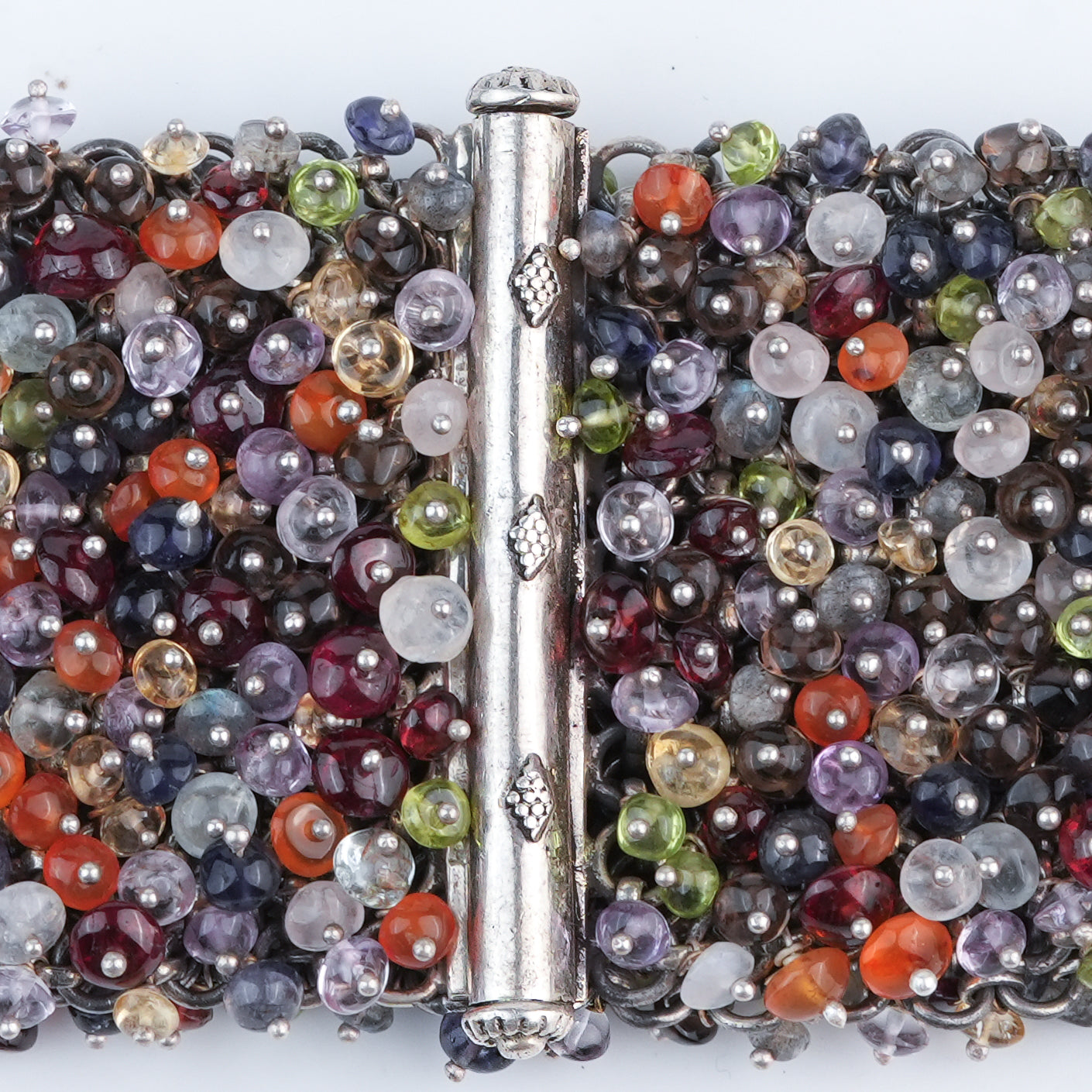 Silver Statement Bracelet with Multicolour Stones