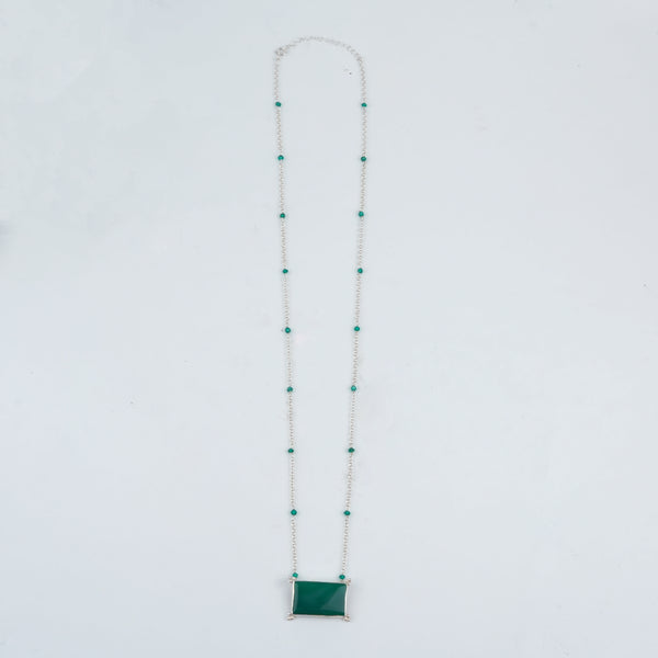 Luxe Necklace – Rectangle Green Onyx & Chain
