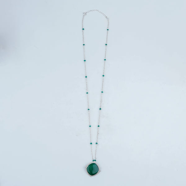 Luxe Necklace – Square Green Onyx & Chain
