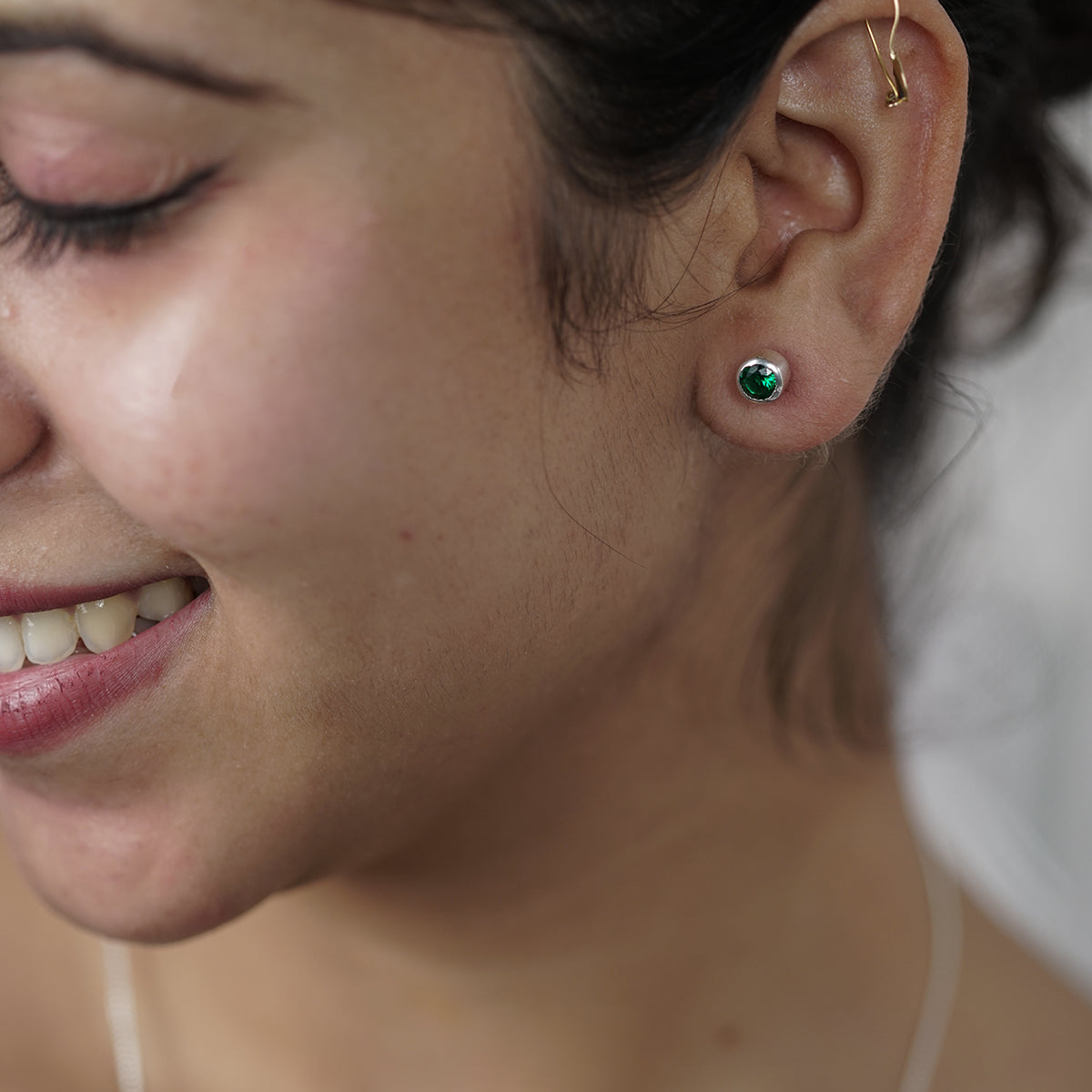 CZ Green Stone Silver Studs