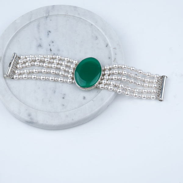 Luxe Bracelet – Green Onyx & Pearls
