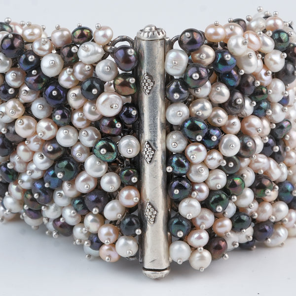 Silver Statement Bracelet with Baroque & Freshwater Pearls