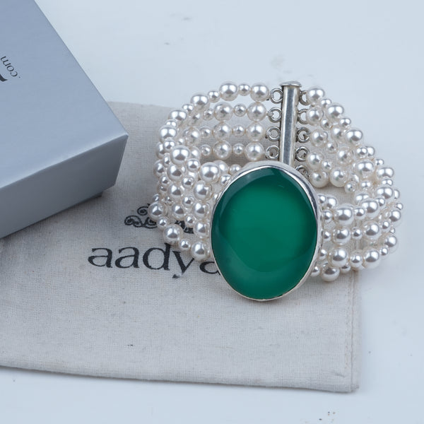 Luxe Bracelet – Green Onyx & Pearls
