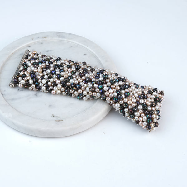 Silver Statement Bracelet with Baroque & Freshwater Pearls