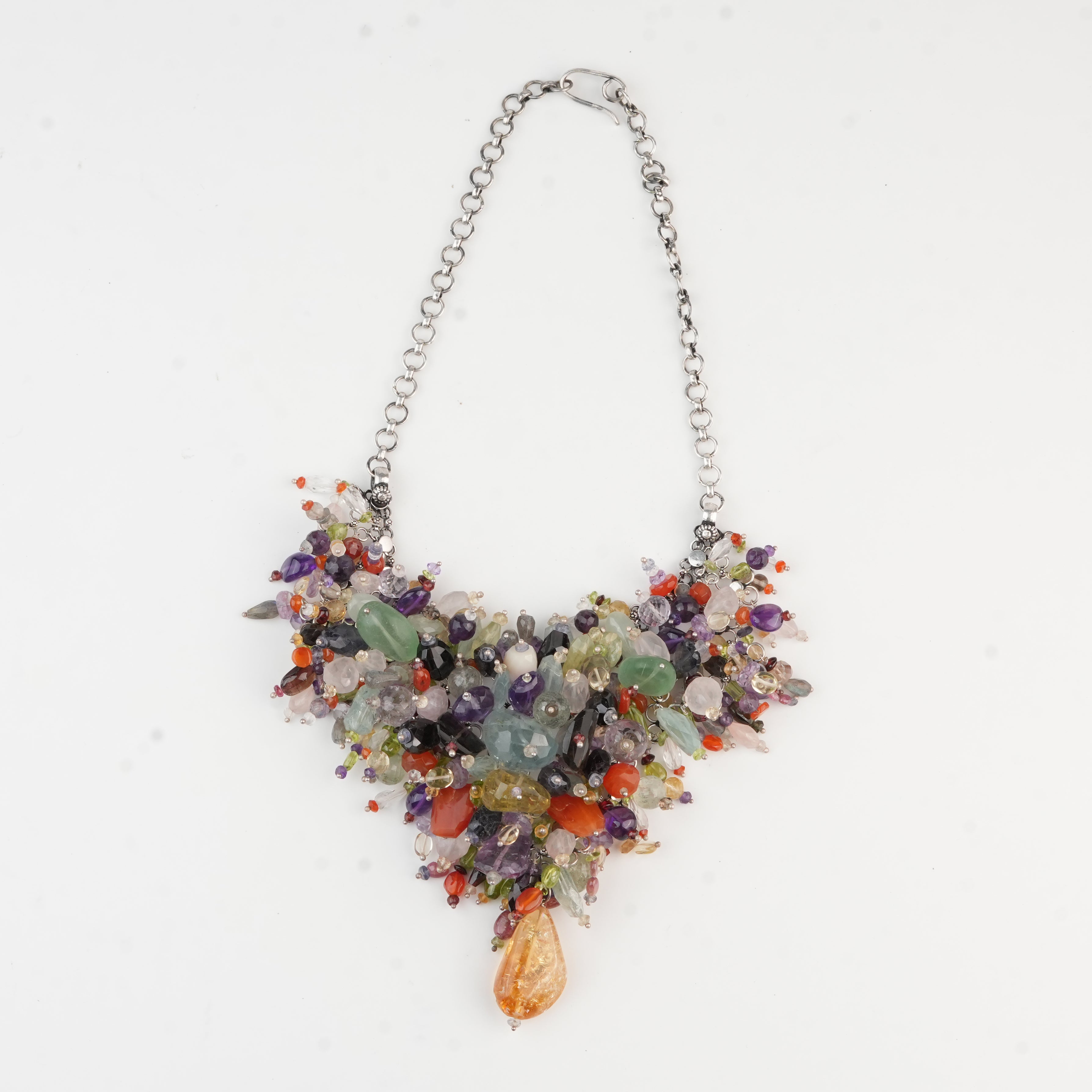 Silver Statement Necklace with Multicolour Stones