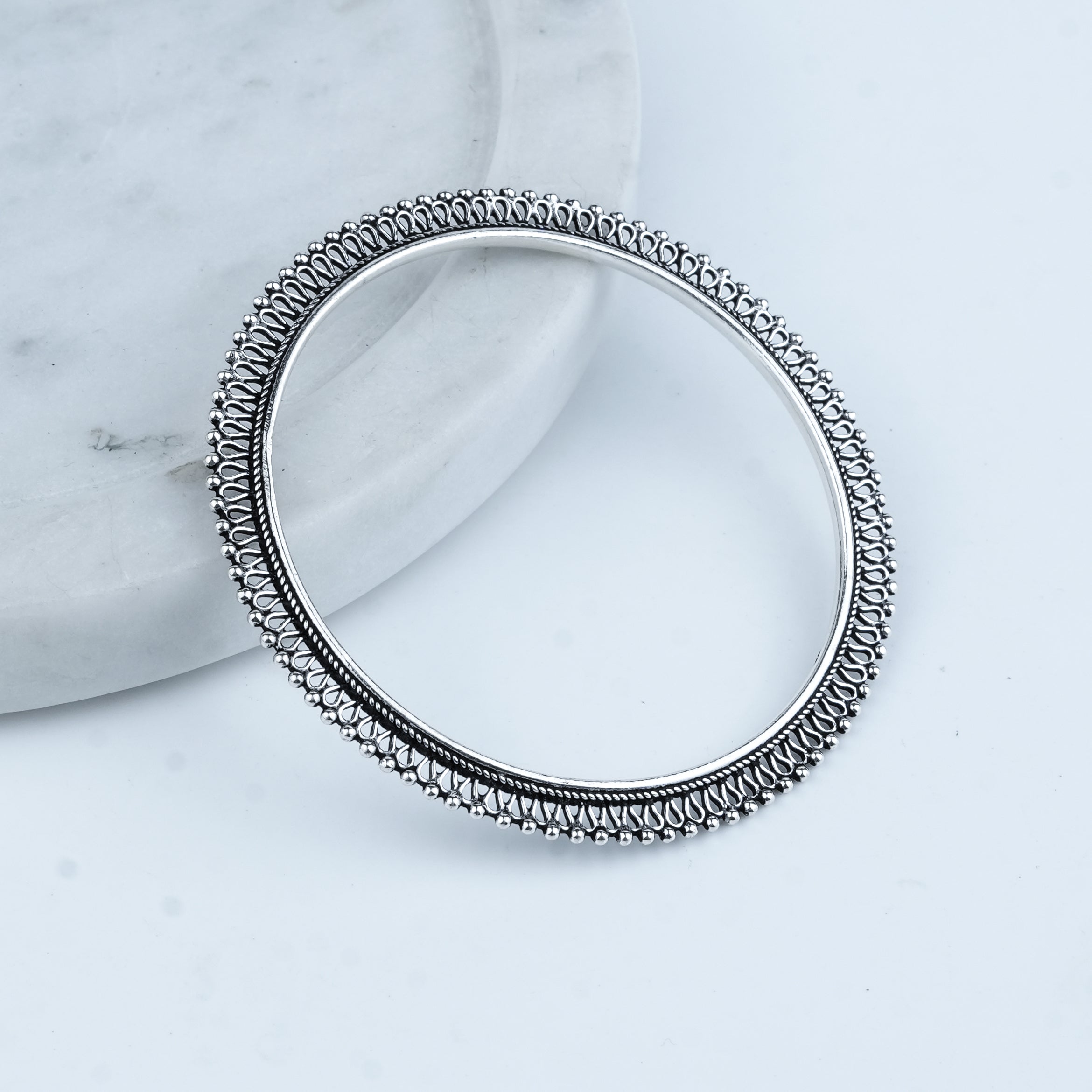 Silver Oxidised Filigree Bangle
