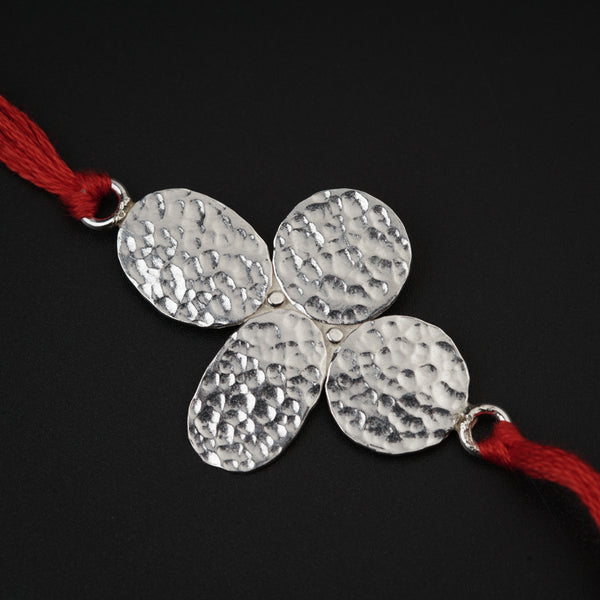 Silver Hammered Flower Rakhi