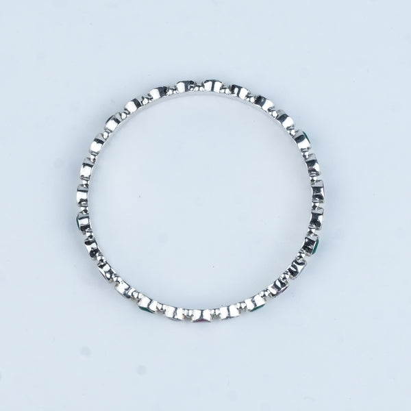 Silver Bangle with White, Green & Pink Stone