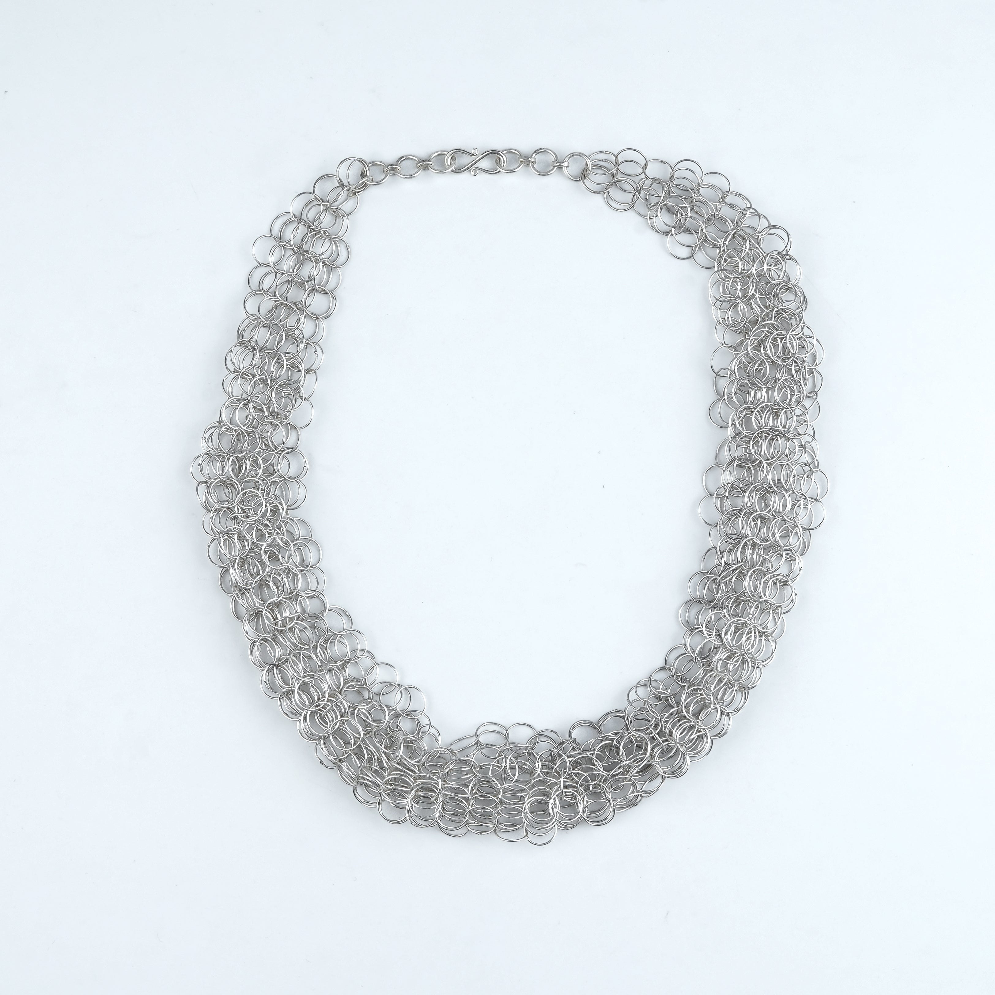 Silver Multilayered Round Link Necklace