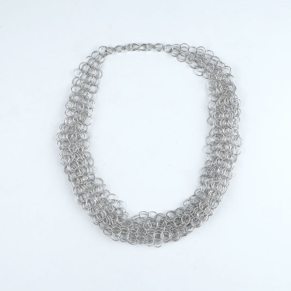 Silver Multilayered Round Link Necklace
