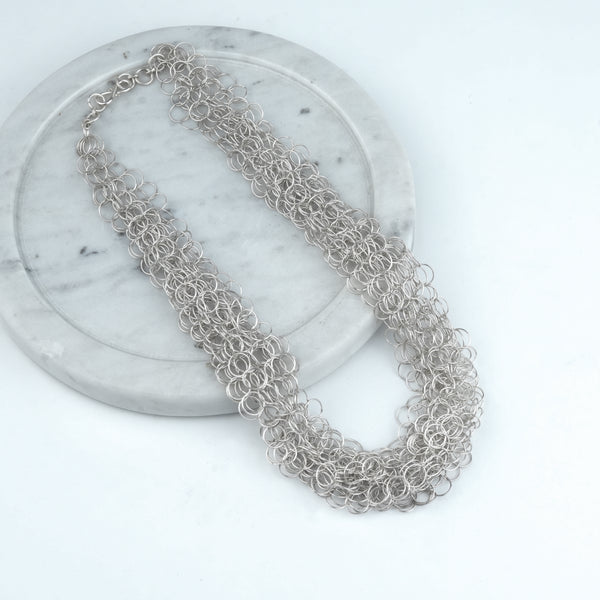 Silver Multilayered Round Link Necklace