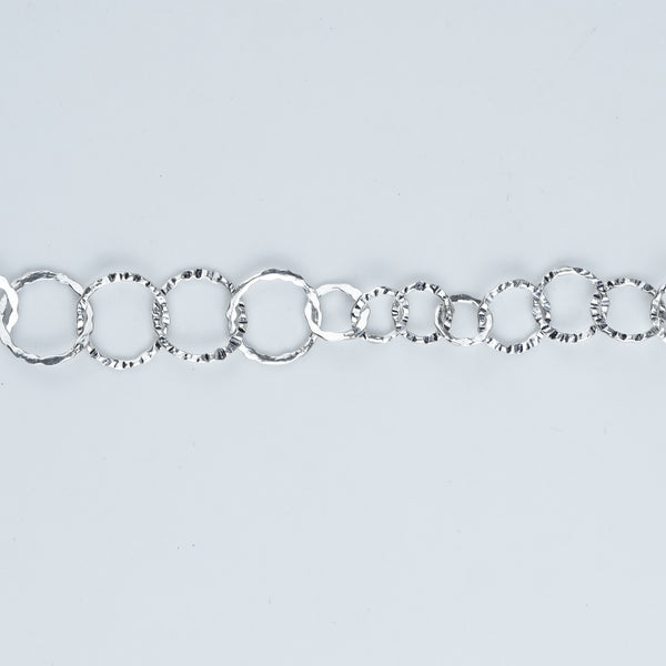 Silver Hammered Circle Chain Long Necklace