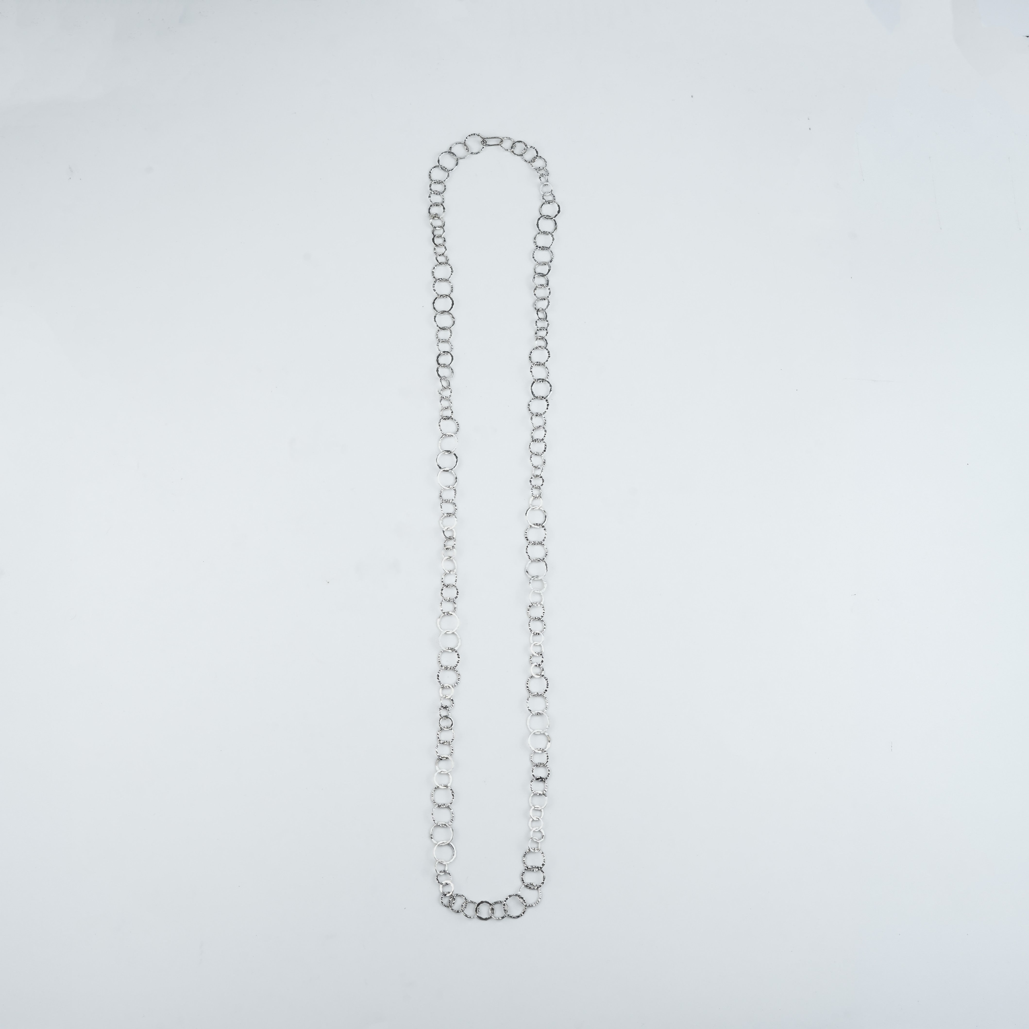 Silver Hammered Circle Chain Long Necklace
