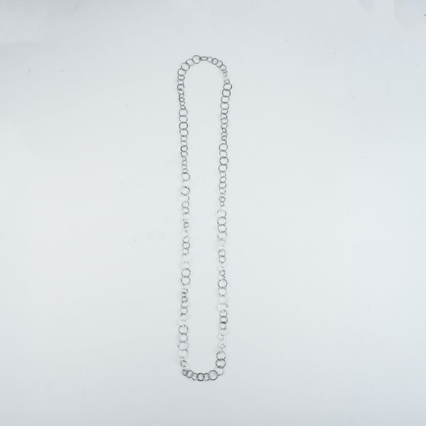 Silver Hammered Circle Chain Long Necklace