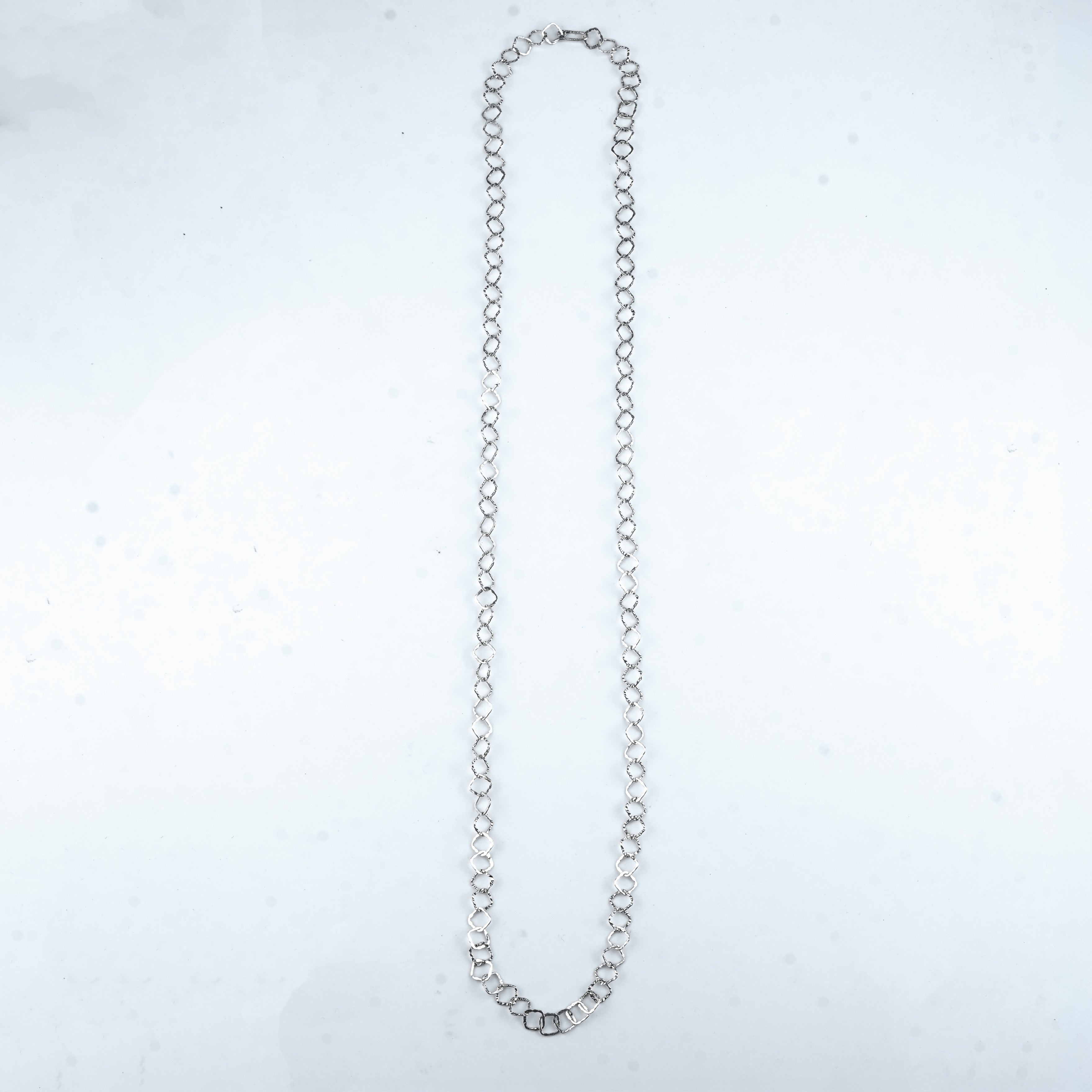 Silver Hammered Square Link Long Necklace