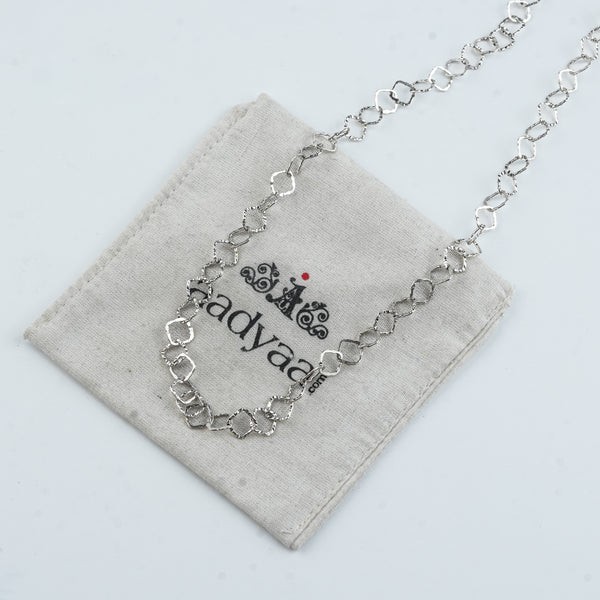 Silver Hammered Square Link Long Necklace