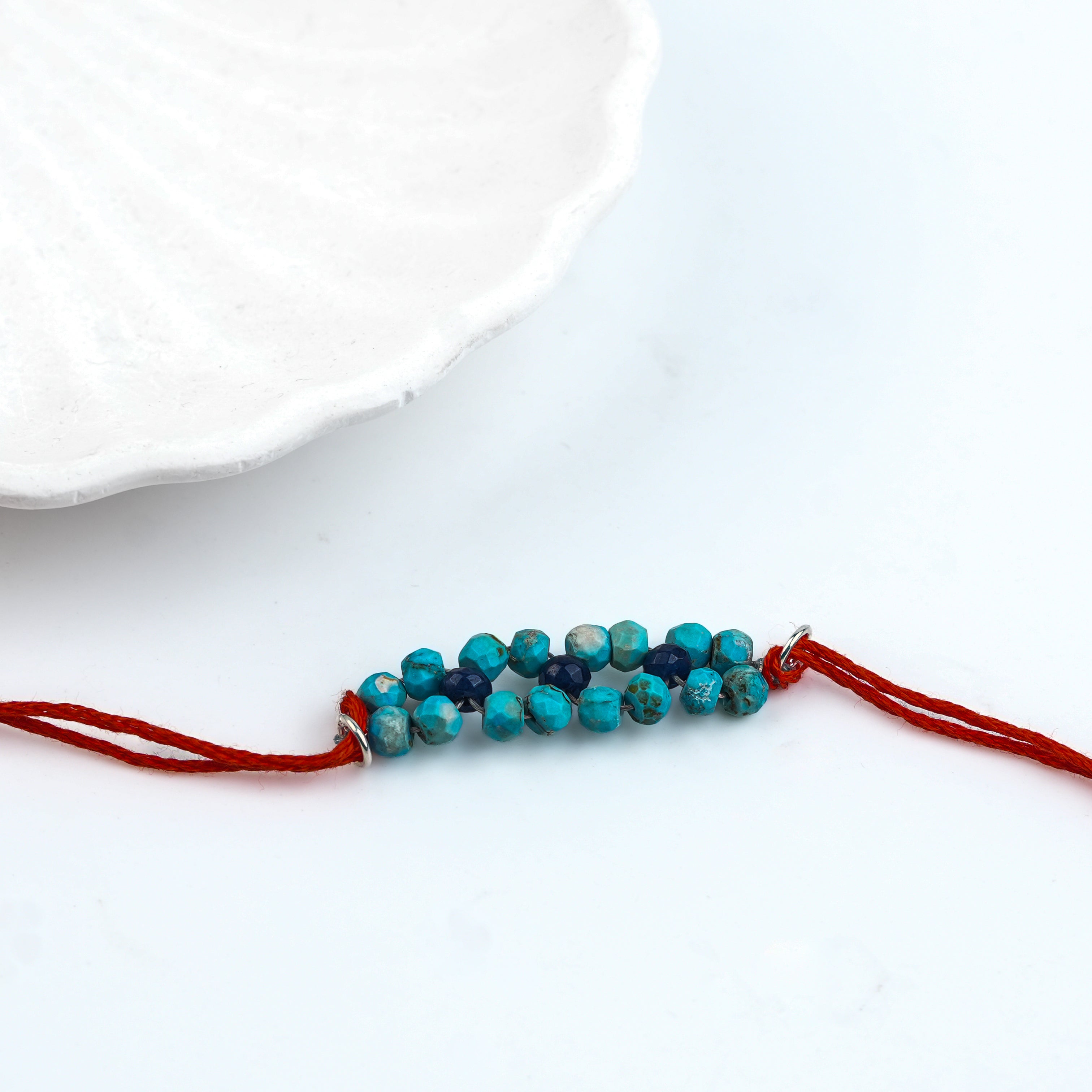Turquoise & Blue Jade Handmade Silver Rakhi