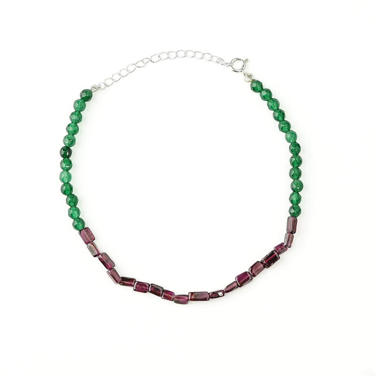 Silver Anklet - Garnet and Green Onyx