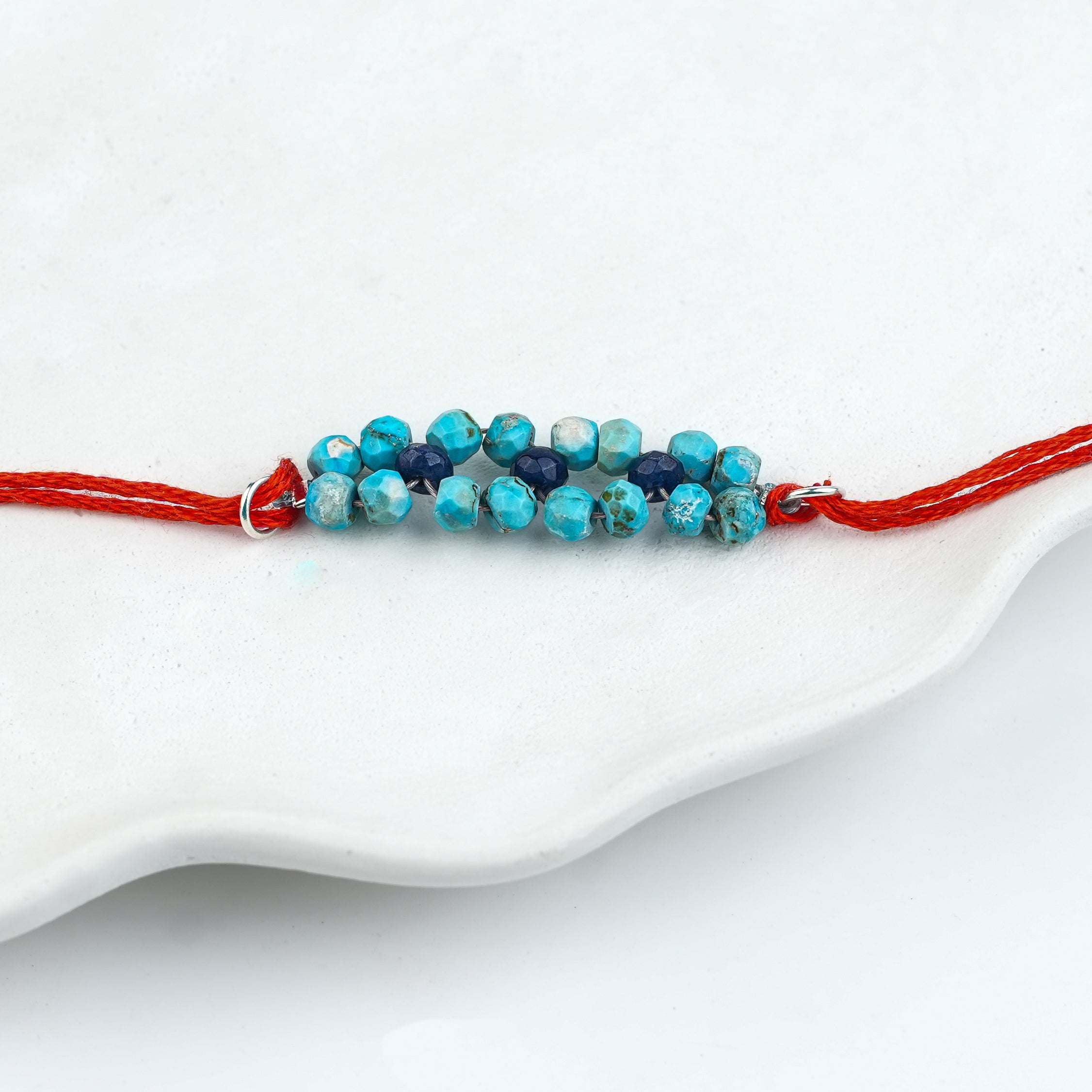 Turquoise & Blue Jade Handmade Silver Rakhi