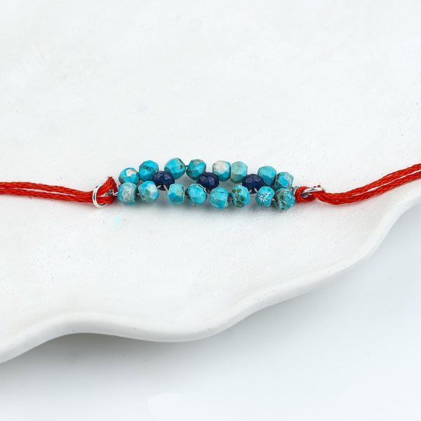 Turquoise & Blue Jade Handmade Silver Rakhi