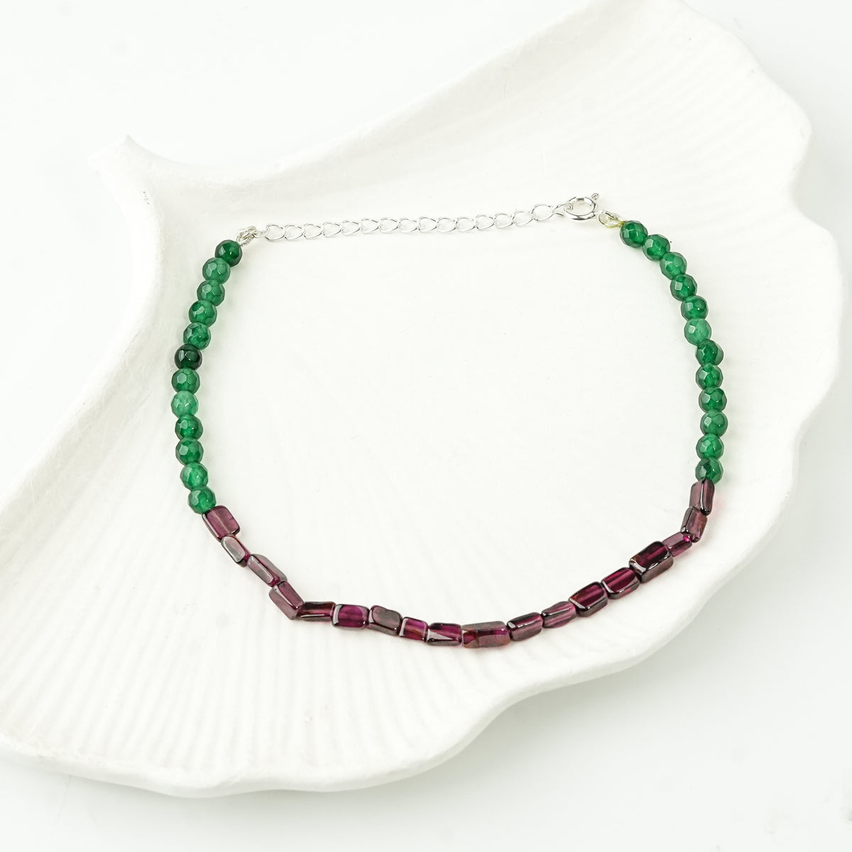Silver Anklet - Garnet and Green Onyx