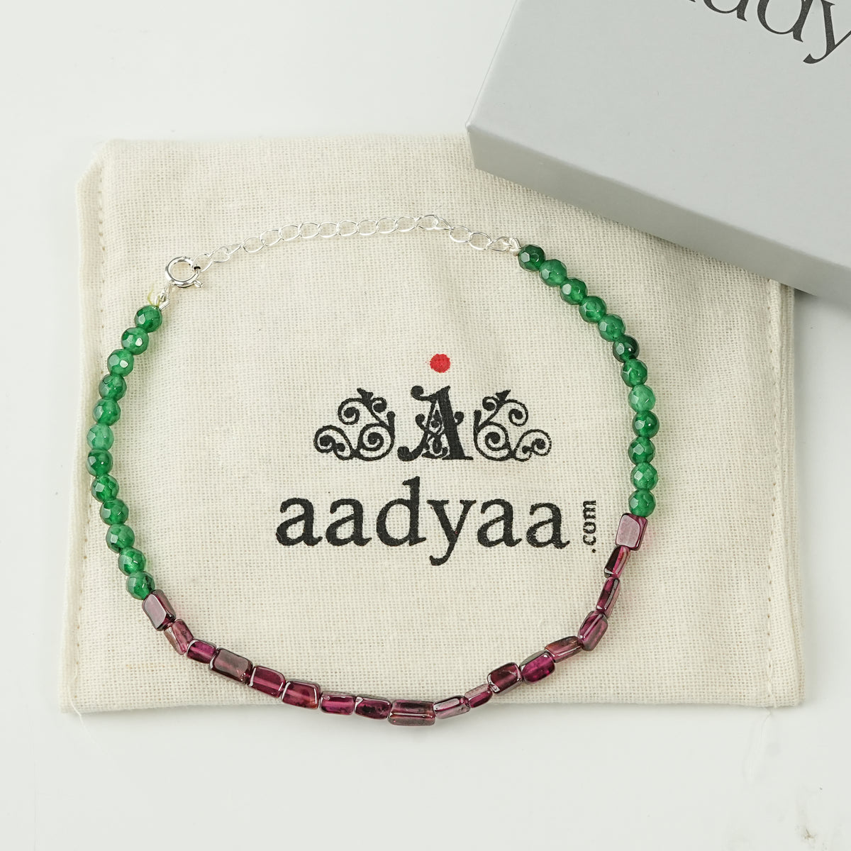 Silver Anklet - Garnet and Green Onyx