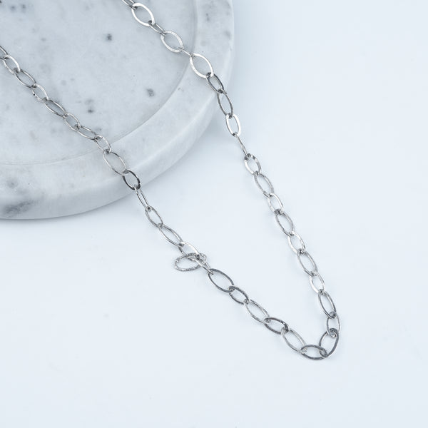 Silver Oval Link Long Necklace