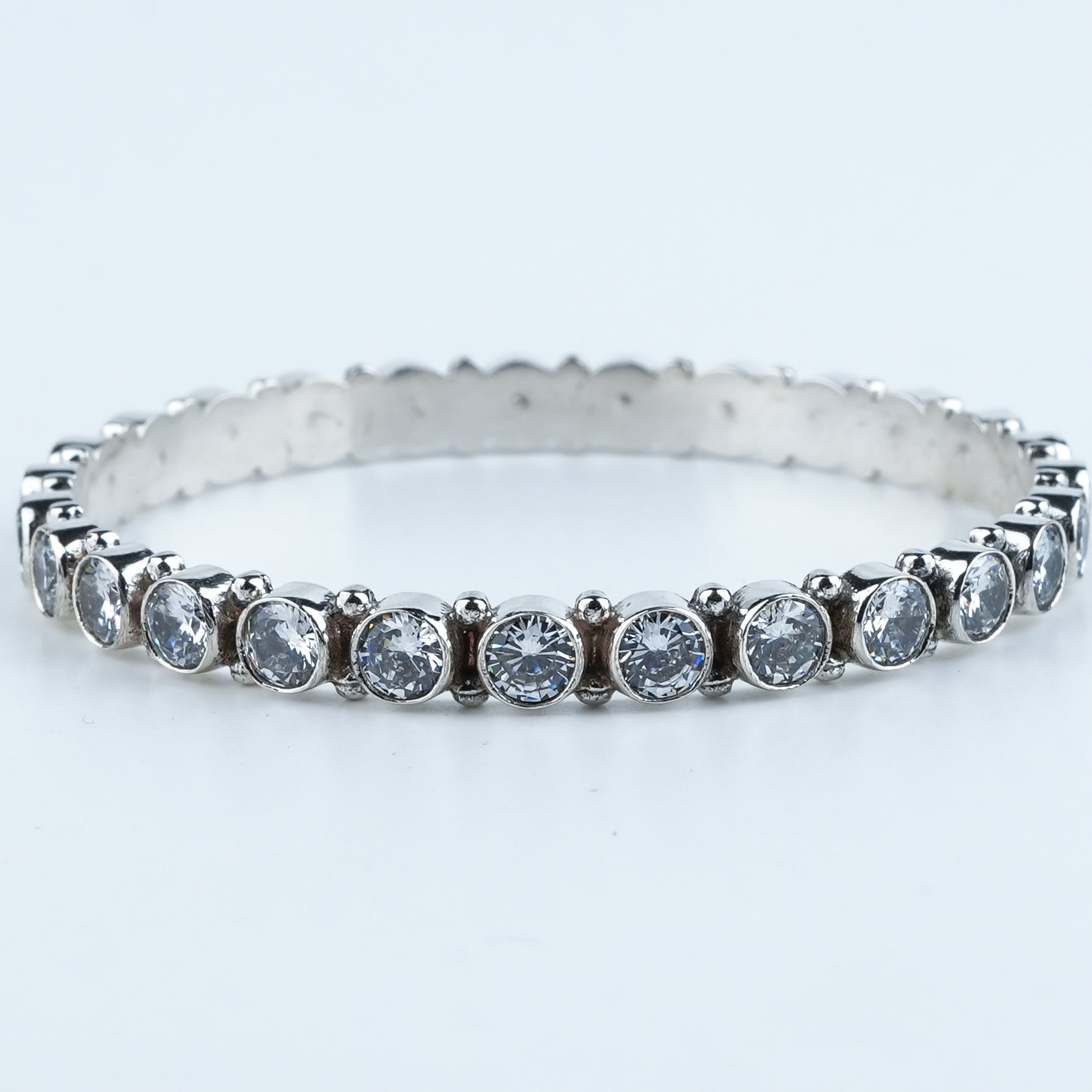 Silver Bangle with White CZ Stone