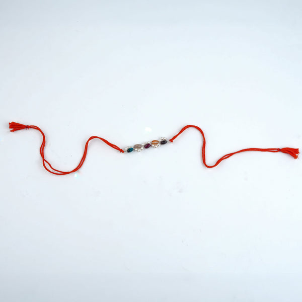 Multicolour Agate & Pearl Handmade Silver Rakhi