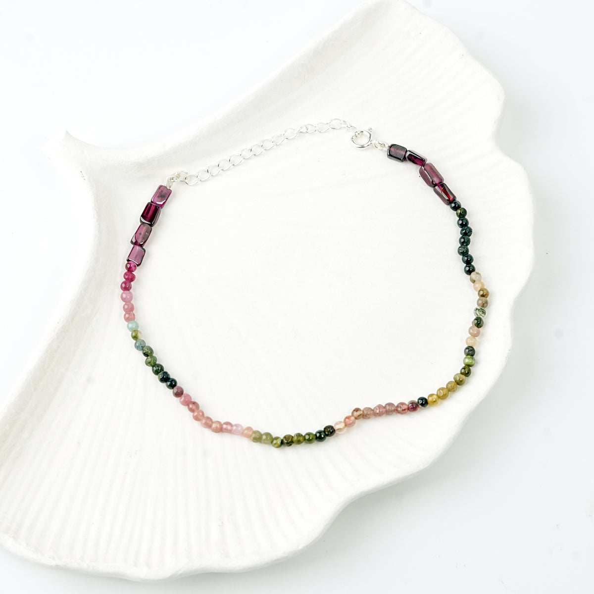 Silver Anklet - Garnet and Tourmaline