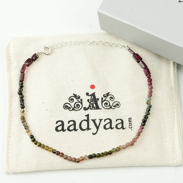 Silver Anklet - Garnet and Tourmaline