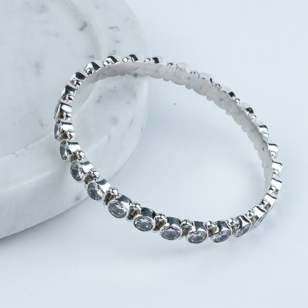 Silver Bangle with White CZ Stone