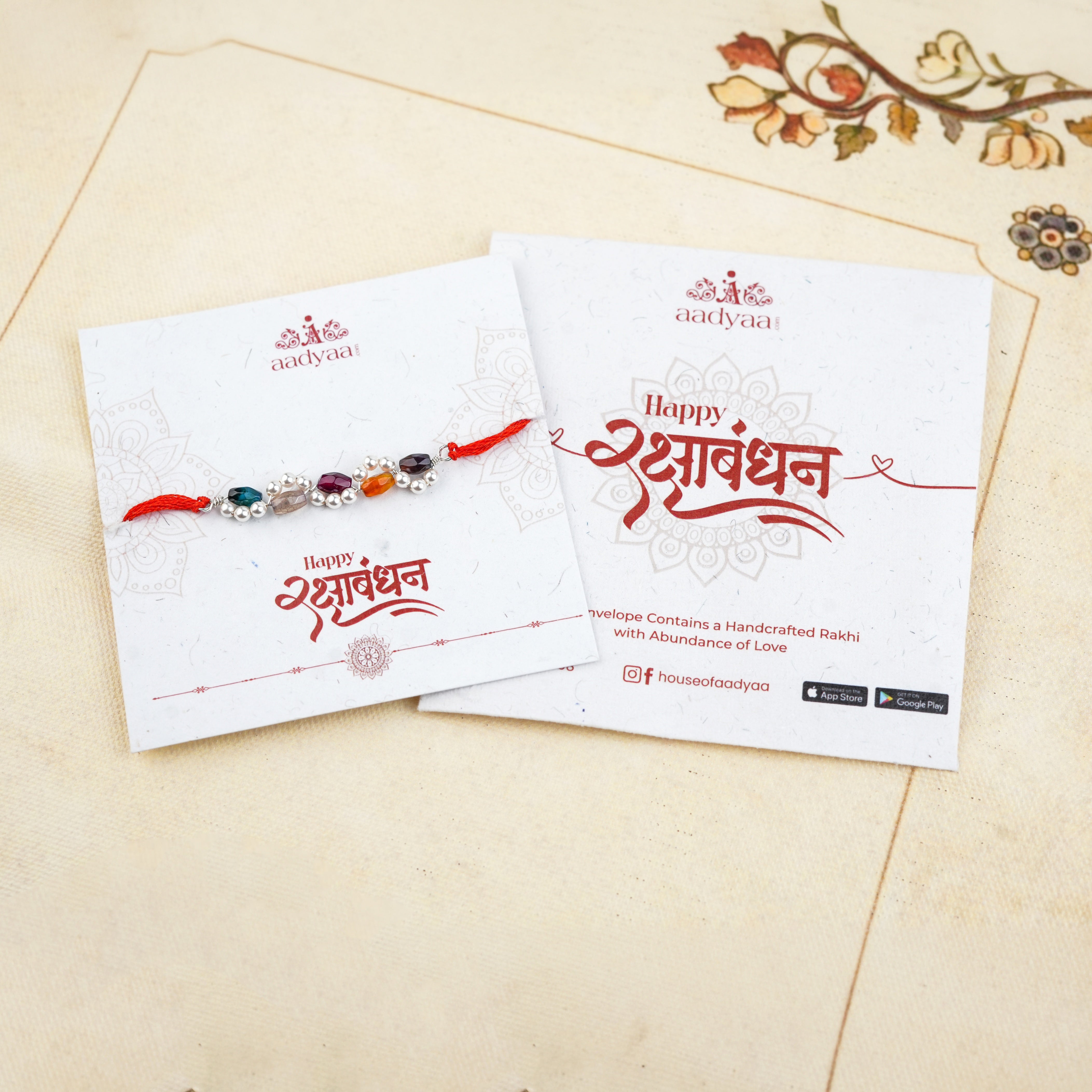 Multicolour Agate & Pearl Handmade Silver Rakhi