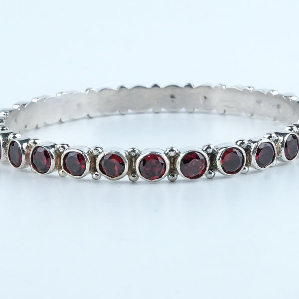Silver Bangle with Red CZ Stone