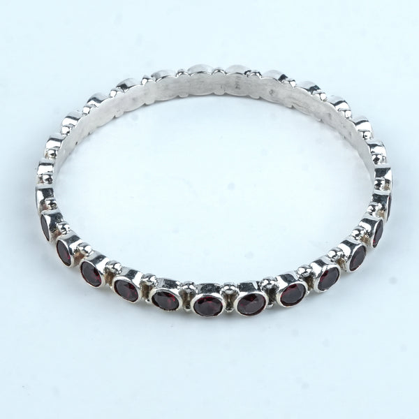 Silver Bangle with Red CZ Stone