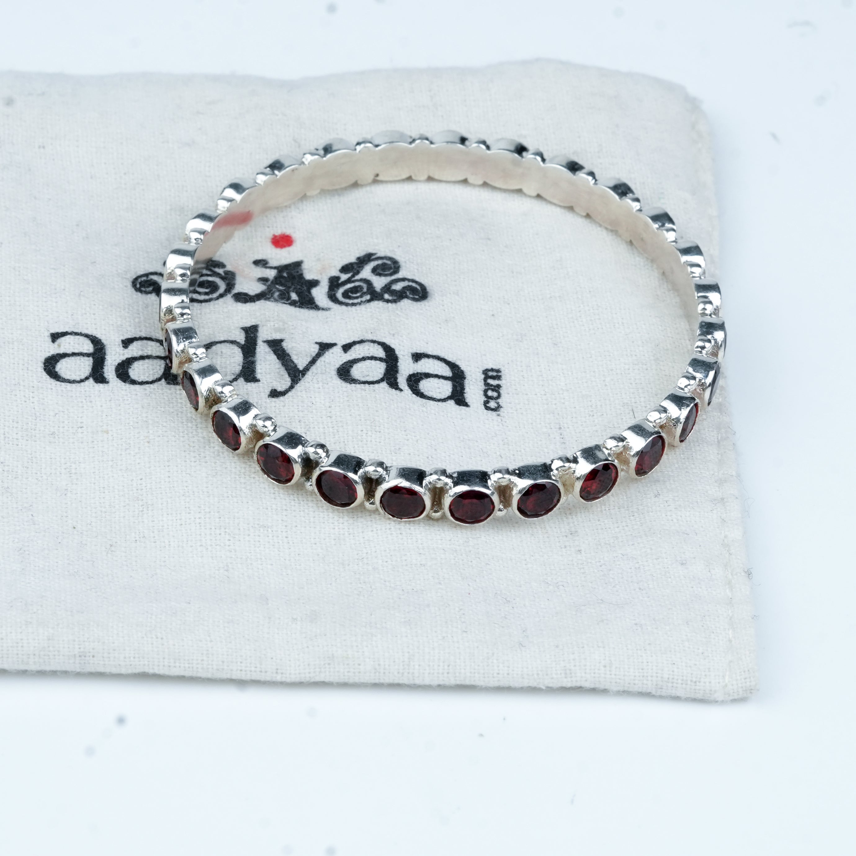 Silver Bangle with Red CZ Stone