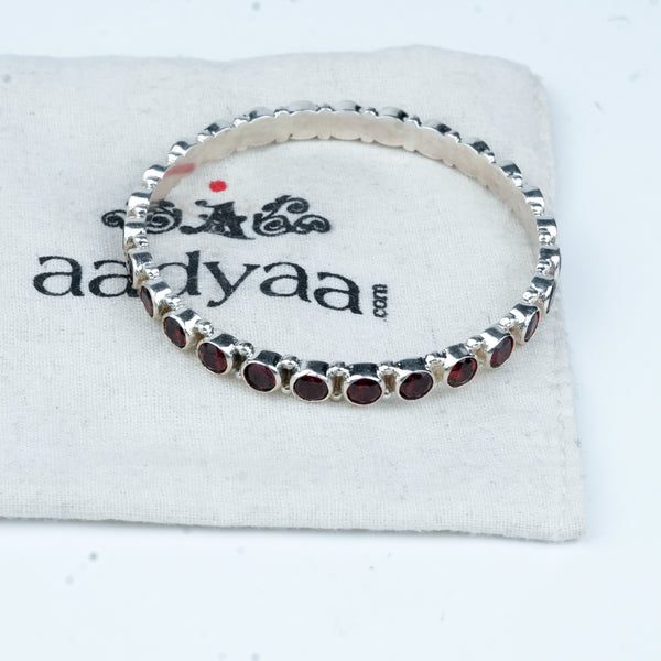 Silver Bangle with Red CZ Stone