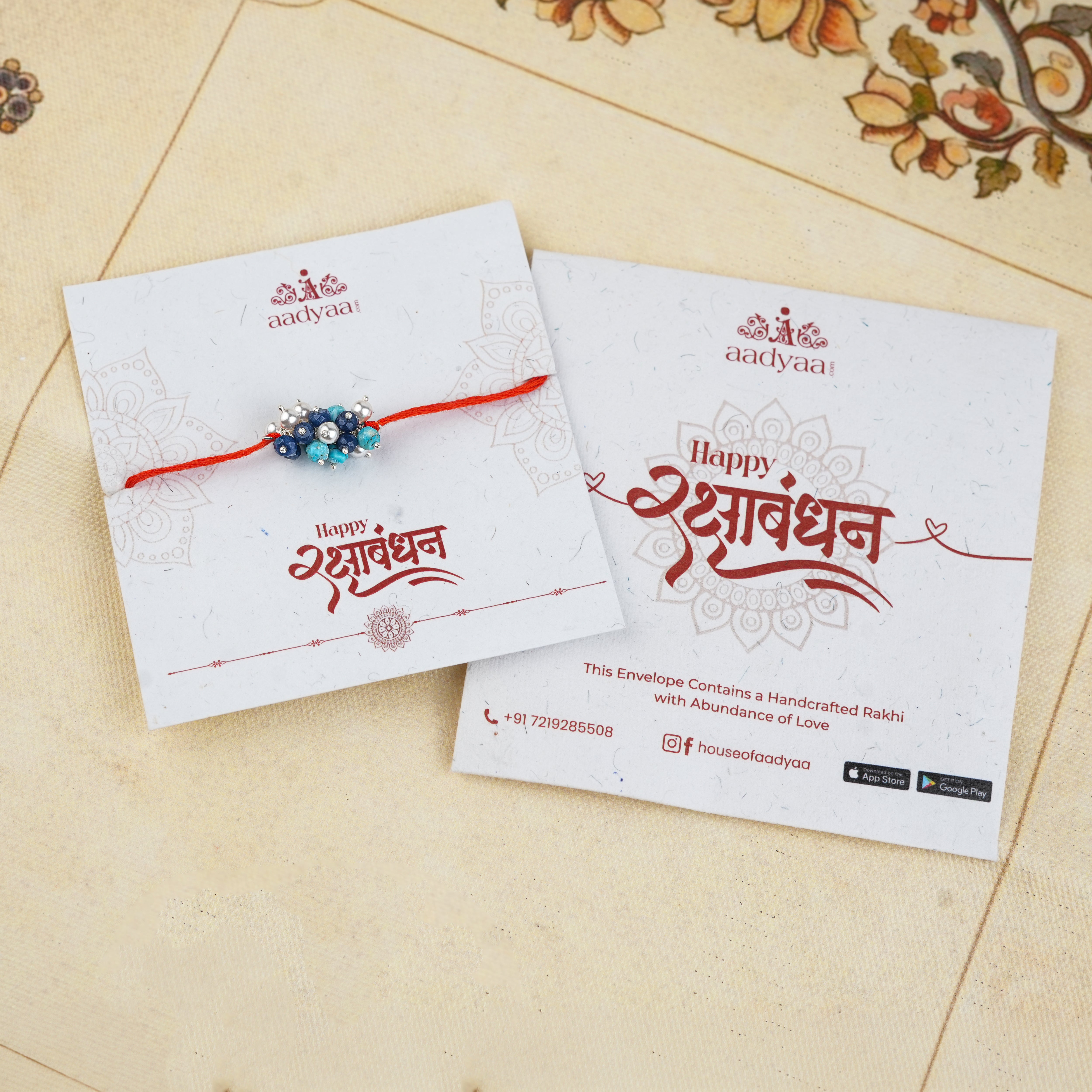 Turquoise, Blue Jade & Pearl Handmade Silver Rakhi