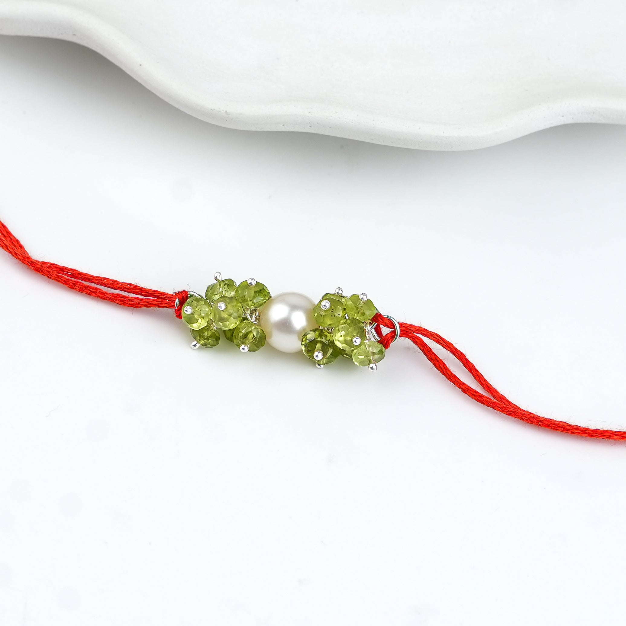 Peridot & Pearl Handmade Silver Rakhi