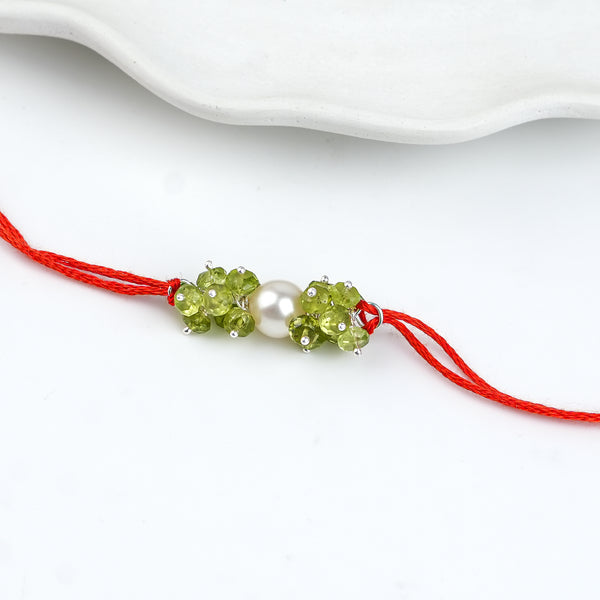 Peridot & Pearl Handmade Silver Rakhi