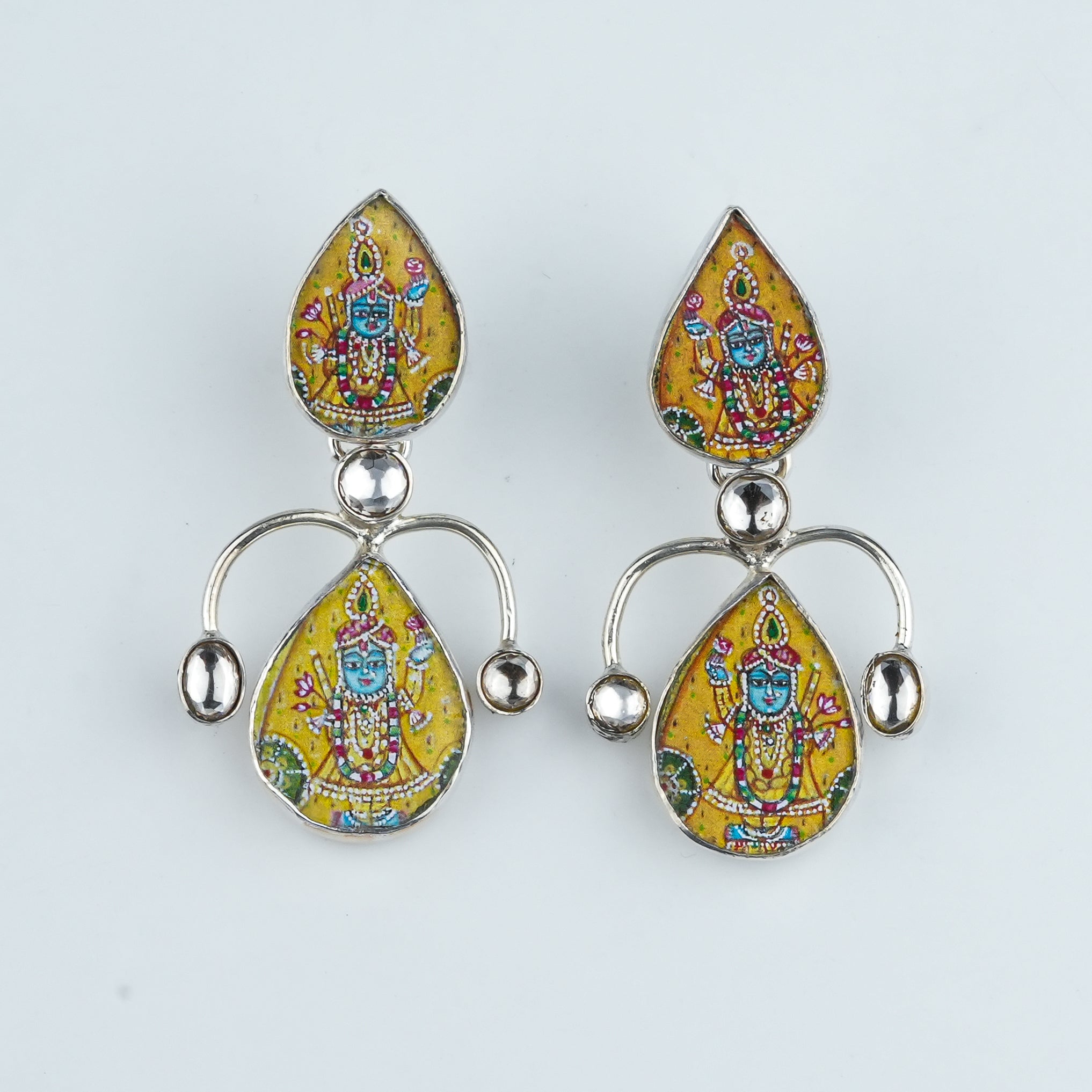 Silver Miniature Hand-Painted Statement Earrings